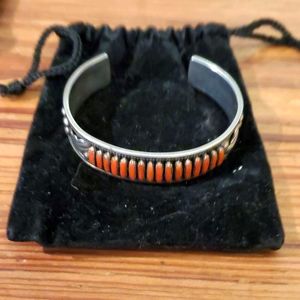Native American Coral Sterling Silver cuff bracelet